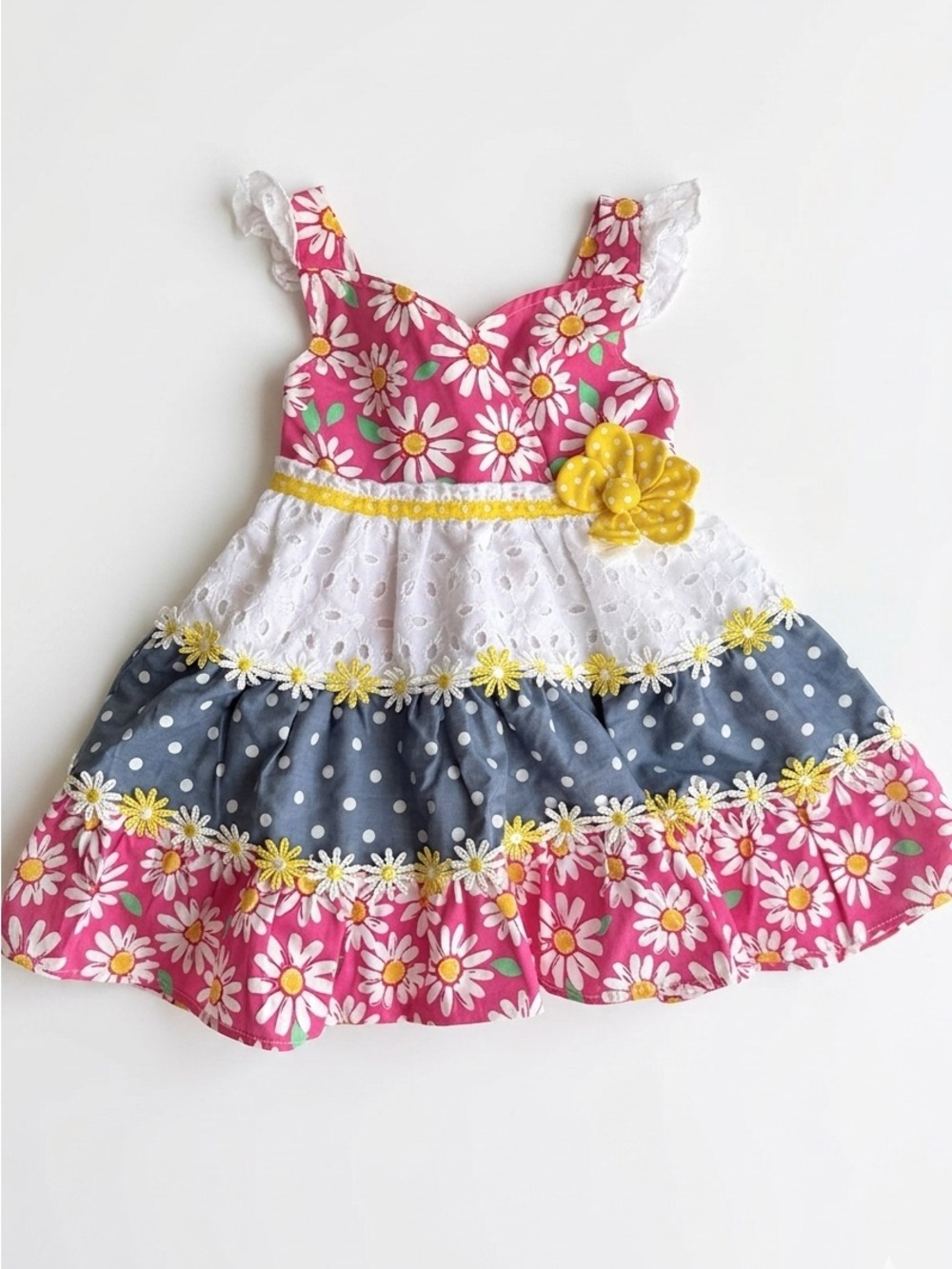 🆕 Nannette | Floral Colorblock Pink Eyelet with Embroidery Baby Girl’s Dress